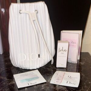 Dior White Pleated Drawstring Bucket Purse